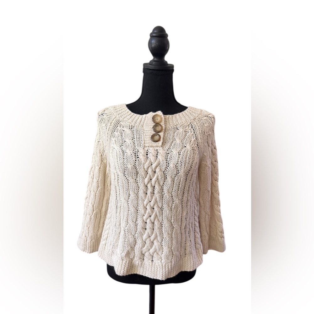 Cassandra Ray: Cream Wool & Acrylic Cable Knit Sweater